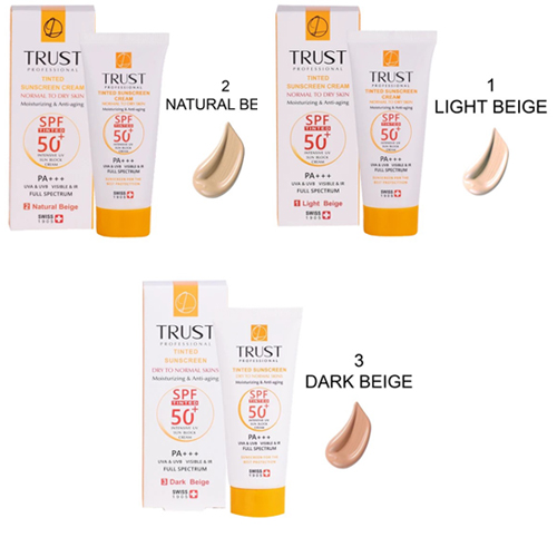 کرم ضدآفتاب رنگی و ضدپیری تراست | SPF محافظت و آبرسانی پوست خشک تا نرمال